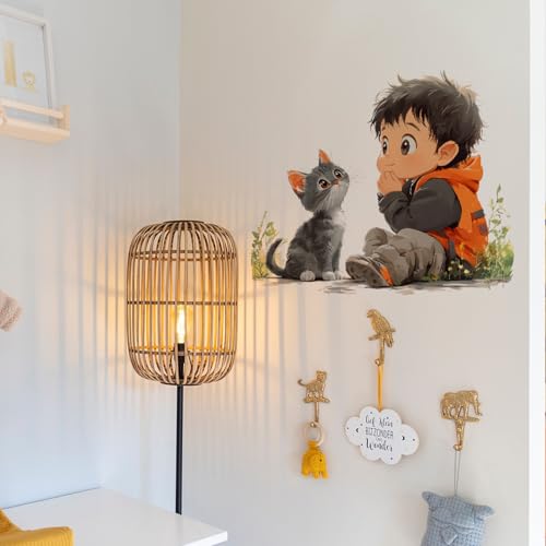Vinilo Decorativo Acuarela Niño y Gato Achang miniatura 4