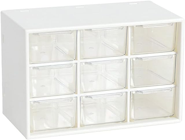 Small Plastic Organiser with Transparent Drawer, 3 Layer 9 Drawers Makeup Organizer Cosmetic Storage Boxes, Suitable to Store Cosmetics Jewelry All Kinds Of items For Kitchen, Bedroom, Dorm, White