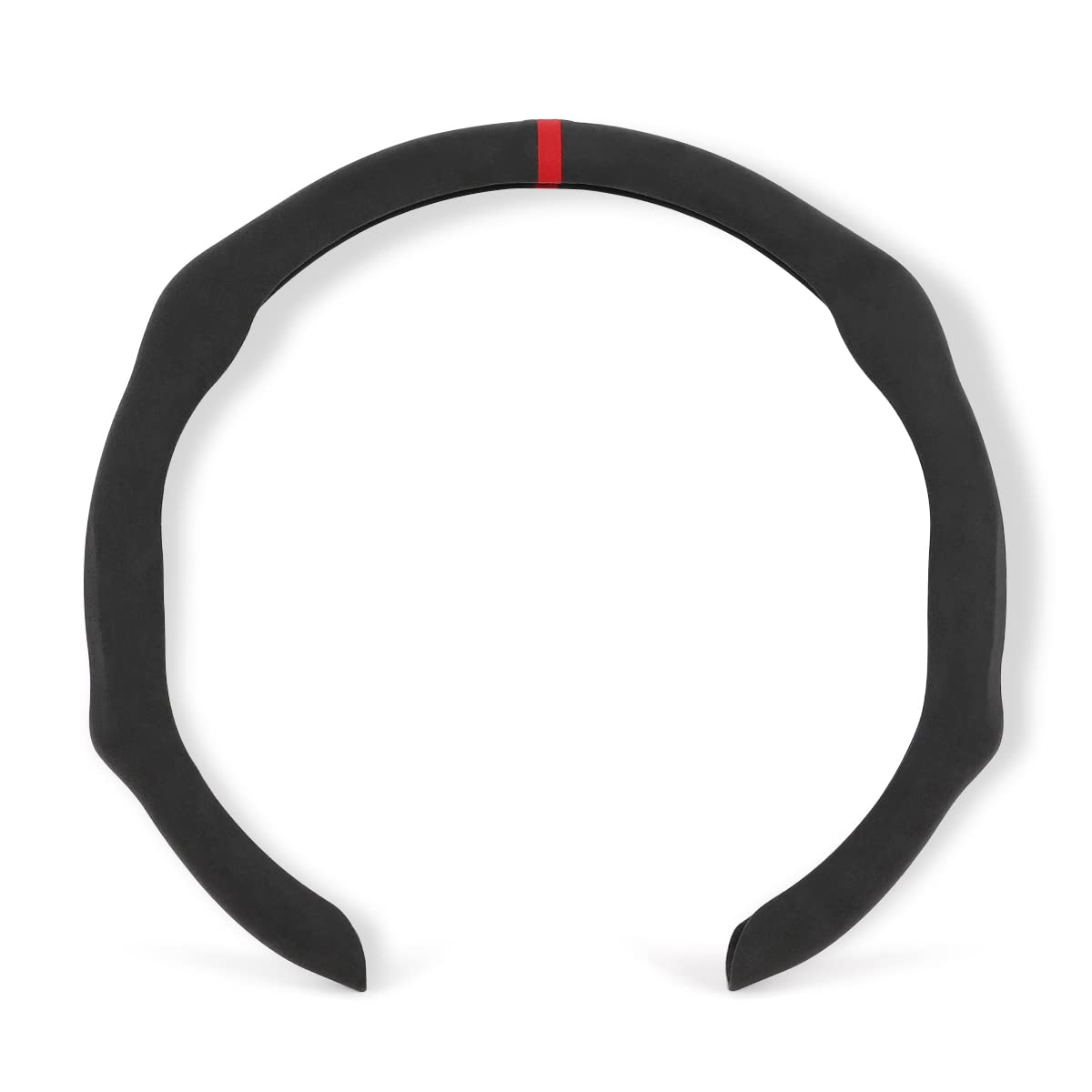 Photo 1 of MEWANT Alcantara Anti-Skid Steering Wheel Cover for Universal Steering Wheel D and O Steering Wheel for Dodge dark grey Alcantara + red stripe