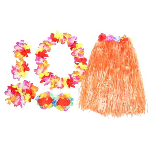 GALPADA 6pcs Costumes Bracelets Hawaiian Dance Garland Hawaiian Dresses for Hawaiian Skirt Costume Beach Necklaces for Women Choker Necklaces for Grass Skirt Orange