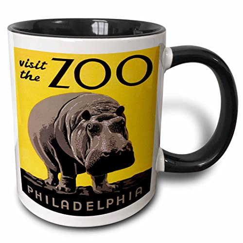 3dRose Visit the Zoo Philadelphia with Large Hippo 11oz Two-Tone Black Mug