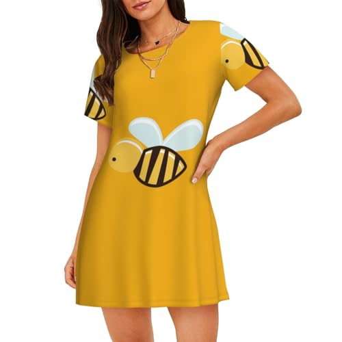 Chemise de nuit légère manches courtes femme vêtement de nuit imprimé abeille