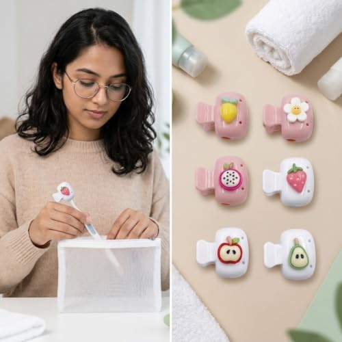 Image of HASTHIP 6PCS Toothbrush Cover Cap, Fun Fruit Toothbrush Head Covers, Portable Travel Toothbrush Protector Coverings Cap for Household Travel, Camping, Bathroom