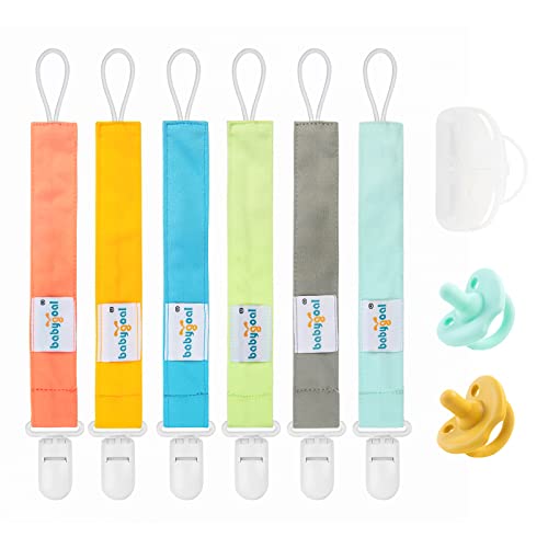 Image of Babygoal Solid Color Pacifier Clips with 2 Pacifiers and Case, 6 Pack Binky Paci Holder and Leash for Boys and Girls Fits for Most Pacifier, Binkie Styles & Baby Teethers & Toys and Gift 6PS10-NZ