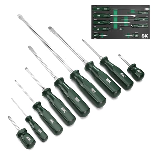 SK TOOLS USA 9-Piece Screwdriver Set, 4 Phillips & 5 Slotted Screwdrivers, Premium Cr-V Steel, SureGrip Handle, with EVA Foam Storage Tray