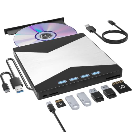 Image of Wbacon External CD /DVD Drive for Laptop, USB 3.0 & 4 USB Ports CD Drive