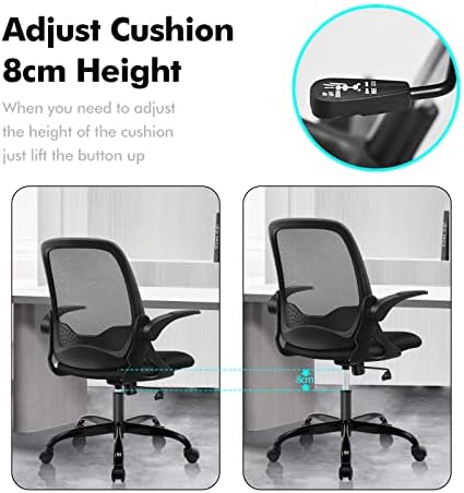 KERDOM Office Chair, Ergonomic Desk Chair, Breathable Mesh Computer Chair, Comfy Swivel Task Chair with Flip-up Armrests and Adjustable Height White