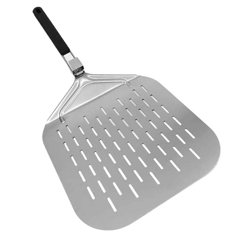 WANGSHAOWEI Pizza ​Paddle Stainless Steel Rectangular Pizza Shovel With Foldable Handle Perforated Paddle Non-Stick For Bread(Perforated)