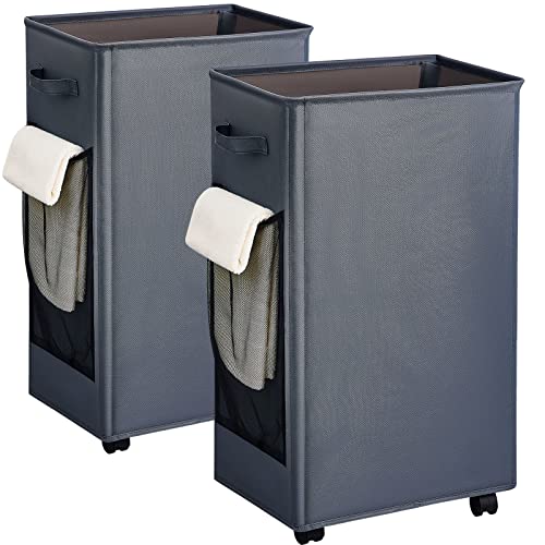 2 Pcs Large Rolling Laundry Basket 85L Collapsible Tall Laundry Hamper With Wheels And Handle Laundry Bag With Wheels Foldable Dirty Clothes Organizer Heavy Duty Laundry Sorter For Storage, Dark Grey #TOP7
