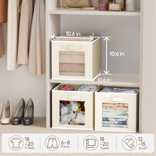 Homsorout Foldable Storage Cubes - Square Organizer with Window, Decorative Baskets for Organizing, Fabric shelf Basket for Clothes, 11 Inch Closet Storage Cubes, Set of 16, Beige by Homsorout - Image 4