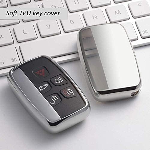 Kelay Soft TPU Key Fob Cover Remote Control Premium Key Protection Case Compatible with Land Rover Discovery Sport Evoque Aurora Jaguar XF XJ XJL XEL XFL F-pace 5 Buttons (silver -1 pcs)