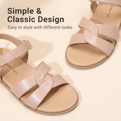 Image of DREAM PAIRS Girls Sandals Open Toe Princess Flat Sandals Strappy Summer Shoes Toddler /Little Kid