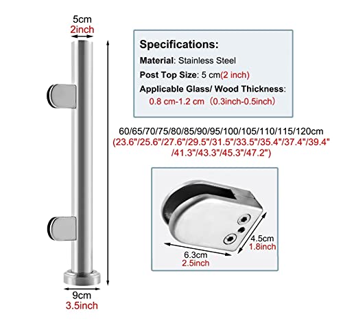 Kit de sujeción para Postes de barandilla Redondos, Apto para barandillas Interiores/Exteriores, tabiques, pasamanos de escaleras, Jardines, terrazas y áticos, de 85 cm de Altura, Incluye he
