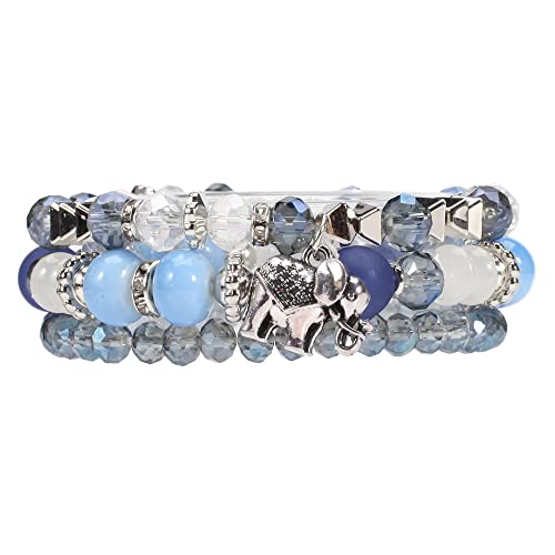 Image of Soyzvteo Bohemian Stackable Bead Bracelets Elephant Colorful Multilayer Crystal Beads Bracelets Boho Stretch Multilayer Stack Beads Colorful Beaded Charm Bracelets Jewelry