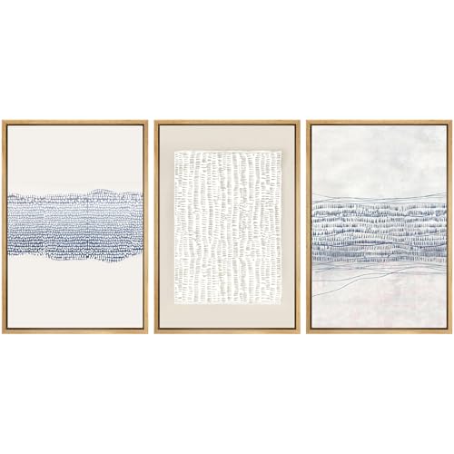 SIGNWIN Framed Canvas Print Wall Art Set Blue White Grunge Geometric Pattern Abstract Shapes Cozy Neutral Decorative Contemporary Minimal for Living Room, Bedroom, Office - 24"x36"x3 Natural