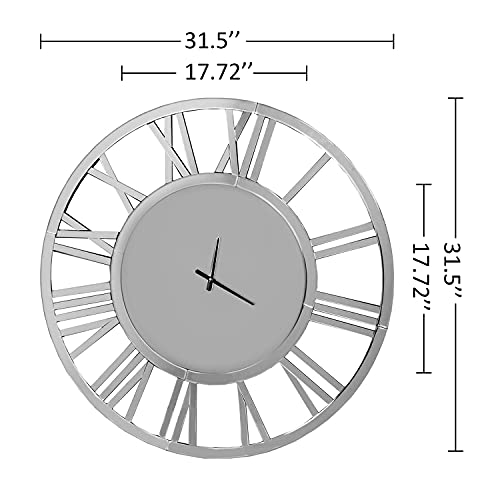 Shyfoy 32" Large Wall Clocks Living Room Decor- Acrylic Mirror Finish, Modern Decorative Kitchen Wall Clocks, Roman Numerals 3D Frameless Silver Wall Decor Big Clock Battery Operated #TOP4