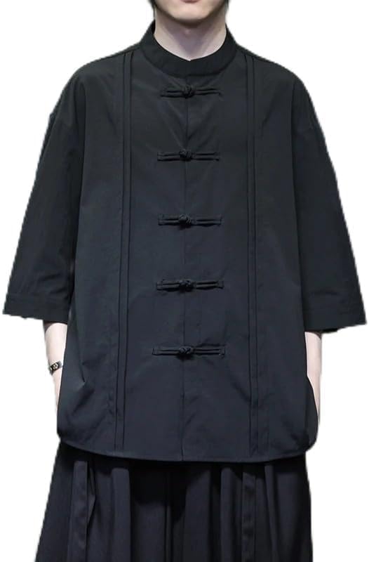 Men Short-Sleeved Shirt Chinese Style Thin Buckle Half-Sleeved Male Loose Tang Suit Summer Shirts