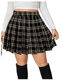 MakeMeChic Women's Plus Size Plaid Pleated Mini Skirt Elastic High Waisted A Line Skater Skirts Black and Brown 3X-Large Plus