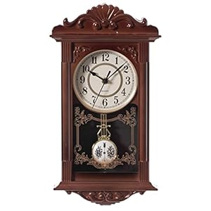 Clockswise Vintage Grandfather Wood-Looking Plastic Pendulum Decorative Battery-Operated Wall Clock Brown, for Office, Home Decor, Living Room, Kitchen, or Dining Room,Brown