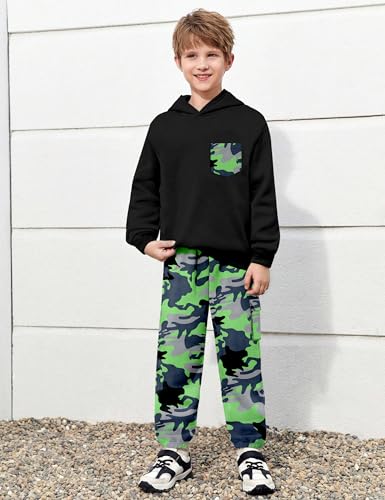 Image of KANGKANG Boys Clothes Two Piece Long Sleeve Hooded Sweatshirt Top Camouflage Sweatpants Fall Outfits Winter Clothes Set 6-16Y