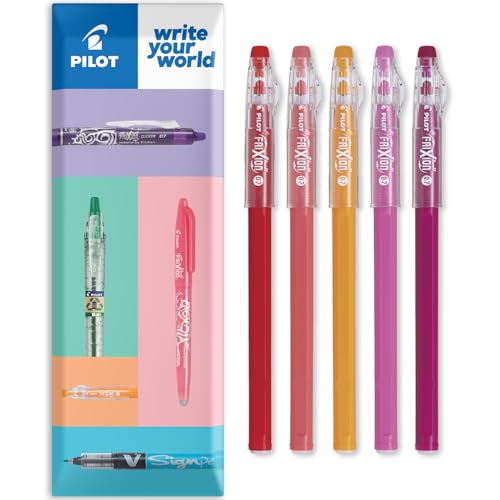 Image of PILOT FriXion Ball Stick 07-0.7mm Nib Tip - Erasable Gel Ink Pens - In Envelope Gift Packaging (Warm Tones Wallet of 5)