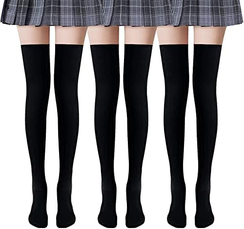 YMIFEEY 3 Pairs Knee High Socks for Women Black Extra Long Thigh High Socks Cotton Over Knee Long Boot Stockings Leg Warmers for Girls Women Daily Wear Cosplay