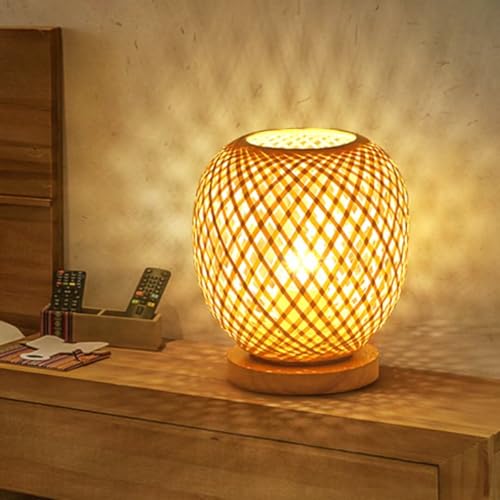 GUANSHAN Bambou Tissage Lanterne Lampe De Table Lampe De Chevet Style Japonais Petite Veilleuse...