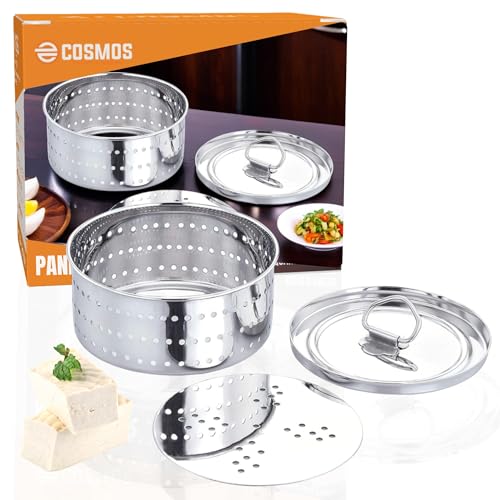 E-COSMOS® KitchenPro Stainless Steel Paneer Maker and Sprout Maker – 400ml Multi-Purpose Tofu Press, Paneer Mould & Sprout Maker Container with Strainer – Heavy Duty Steel Paneer Press