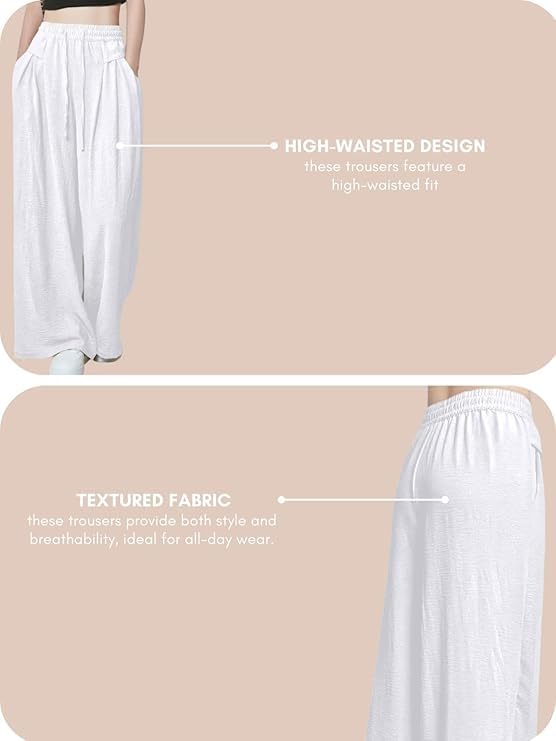 Image of GRECIILOOKS High Waist Polycotton Trousers for Women - Flared Parachute Pants with Side Pockets | Casual Travel Cargo Pants (Available in Plus Size and Value Pack)