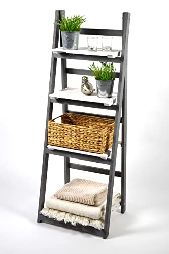 Kobolo Leiterregal im Used Look - White Grey - 4 Böden - Weiß-Grau