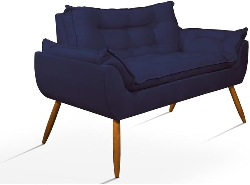 Sofá 2 Lugares em Suede Estrutura em Madeira de Eucalipto | Design Moderno e Confortável (Azul Marinho)