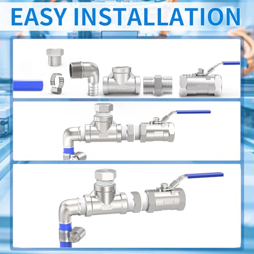 ChillWaves 304 Stainless Steel Air Hose Fittings, 90 Degree Elbow Hose Barb Fittings 3/8" Barb x 1/2" NPT Male Thread Adapter with Hose Clamps(3-PACK) by ChillWaves - Image 7