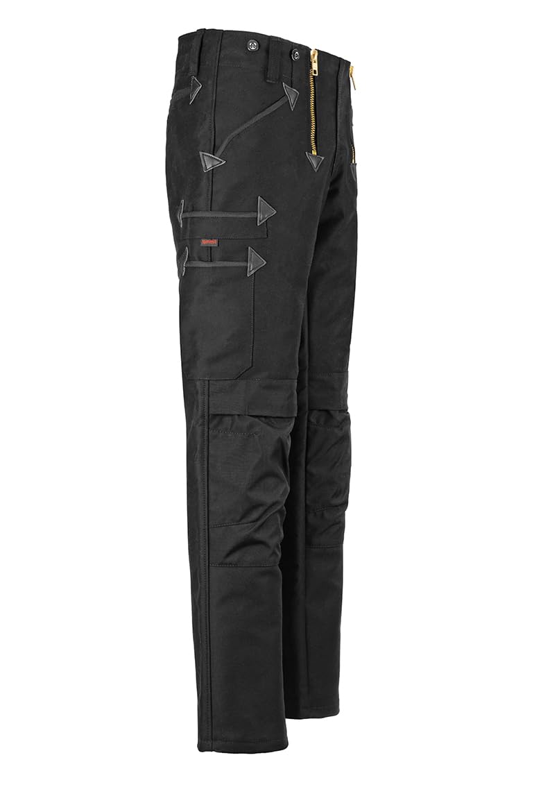 Zunfthose Herren schwarz, Doppelpilot Schornsteinfegerhose mit Cordura Knietaschen, Dachdeckerhose mit Keil im Schritt, Arbeitshose mit 7 Taschen, 6 Hosenträgerknöpfe