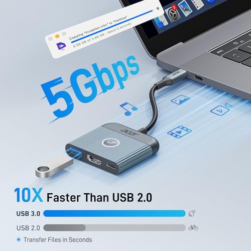 Acer Adattatore da USB C a HDMI, adattatore HDMI 4K@60Hz con 100W PD, porta USB A 3.0, adattatore multiporta USB-C Digital av per MacBook, iPad, iPhone 15, tablet, Switch e altri dispositivi USB-C - Hub USB - Immagine 5