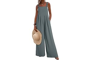 Women's Casual Loose Overalls Jumpsuit, One-Piece Sleeveless Wide Leg Long Pant Romper with Pockets