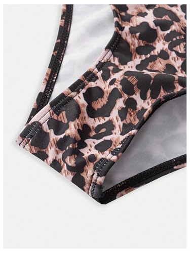 OYOANGLE Girl's Two Piece Swimsuit Cold Shoulder Ruffle Bikini Set Leopard Print Bathing Suits Swimwear4