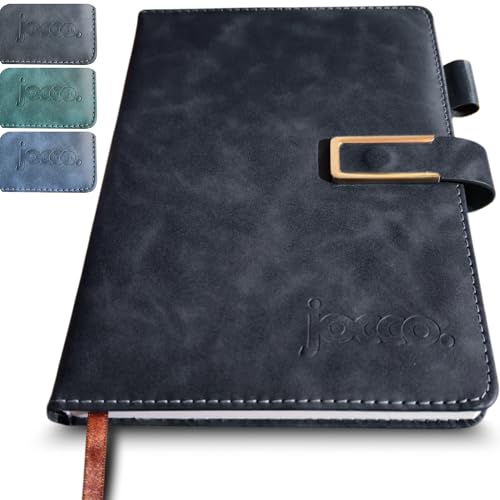 Jocco A5 Premium Lined Journal - Vegan Leather, 192 Lined Pages, Pen Loop - A5 Notebook (Note Book) Hardback for Writing, Notes and Planning (Onyx Black Journal)