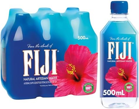 FIJI Natural Artesian Bottled Water 500 mL / 16.9 Fl Ounce (Pack of 6)