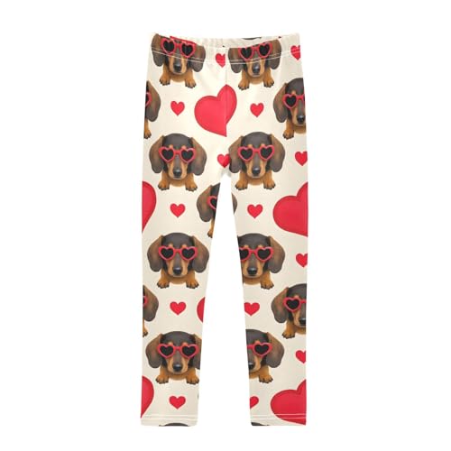 Dachshund Love Pattern Girls Leggings Soft Stretch Workout Yoga Dance Pants for Kids Casual Tights