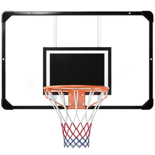 Soozier Wall Mounted Basketball Hoop, 45'x29' Shatterproof Backboard, Black | Durable Rim...