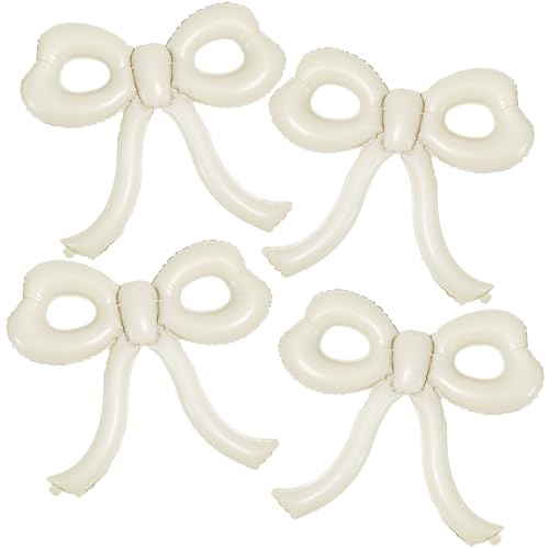 Image of 4 Pcs Bow Birthday Decorations Cream Bow Balloons for Girl Women Bow Themed Party Decorations Giant Foil Beige Balloons for Birthday Baby Shower Gender Reveal Wedding Decor Party Supplies