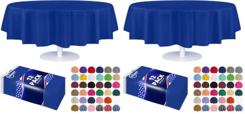 Image of Grandipity 24 Pack Premium Disposable Plastic Tablecloth 84 inch Inch Decorative Round Table Cover - Blue