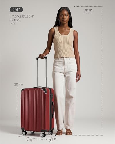 Image of Coolife Luggage, Suitcase with Durable and Lightweight, Checked Luggage with PC+ABS Hardshell, Dual Spinner Wheels, TSA Lock, and YKK Zipper(wine wind new, M(24in))