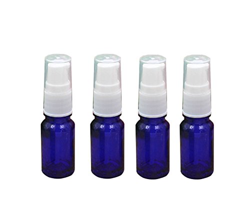 4PCS 10ml Blue Refillable Empty Glass Cosmetic Lotion Pump Pot Bottle Container with White Plastic Cap for Travel and Vacation