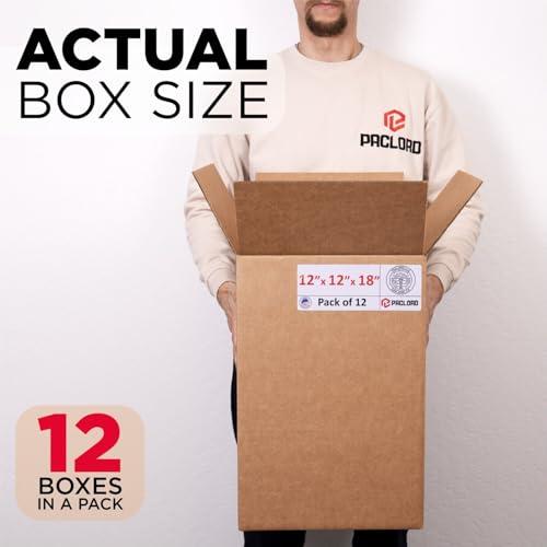 Image of Tall Cardboard Boxes 12 inchL x 12 inchW x 18 inchH (Pack of 12) - USA-Made Packing Boxes for Moving, Shipping, or Storage - USPS, UPS, FedEx Approved - Professional Packing Supplies for Moving