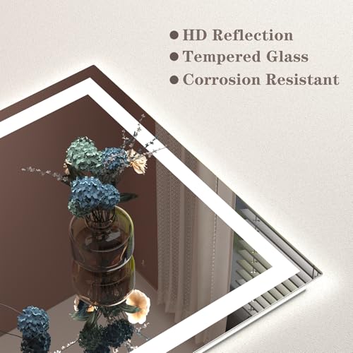 66x40 inch Large LED Mirror for Bathroom, Lighted Vanity Mirror for Wall, Dimmable, Anti-Fog, Shatter-Proof, ETL Listed (Front Lights + Backlit) - Image 5