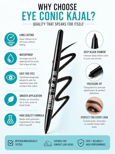 Image of Waterproof Smudge Proof Deep Black Kajal Pencil Pack of 2 for Women