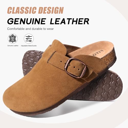 Image of FITORY Mens Suede Clogs with Arch Support Leather Cork Footed Mules