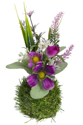 Botanic-Haus künstliche Frühlingsblumen im Grassockel mit Cosmea Farbe: lila