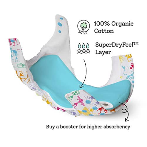 Image of SuperBottoms UNO Freesize Cloth Diaper | Cloth diaper for babies 0 to 3 years | Washable & Reusable cloth diaper | Comes with cloth diaper inserts | 1 Organic cotton Soaker + 1 Booster (White Warli ))